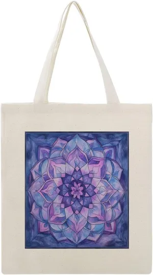 Tote Canvas Bag Purple And Blue Mandala Reusable Shoulder Tote Bag Abstract Flower for Shopping Gym