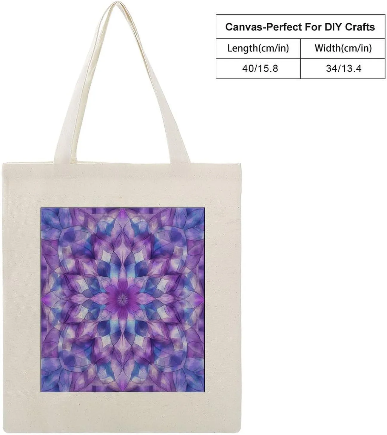Tote Canvas Bag Purple And Blue Mandala Reusable Shoulder Tote Bag Abstract Flower for Shopping Gym
