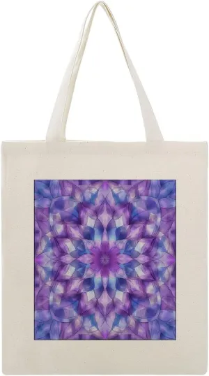 Tote Canvas Bag Purple And Blue Mandala Reusable Shoulder Tote Bag Abstract Flower for Shopping Gym