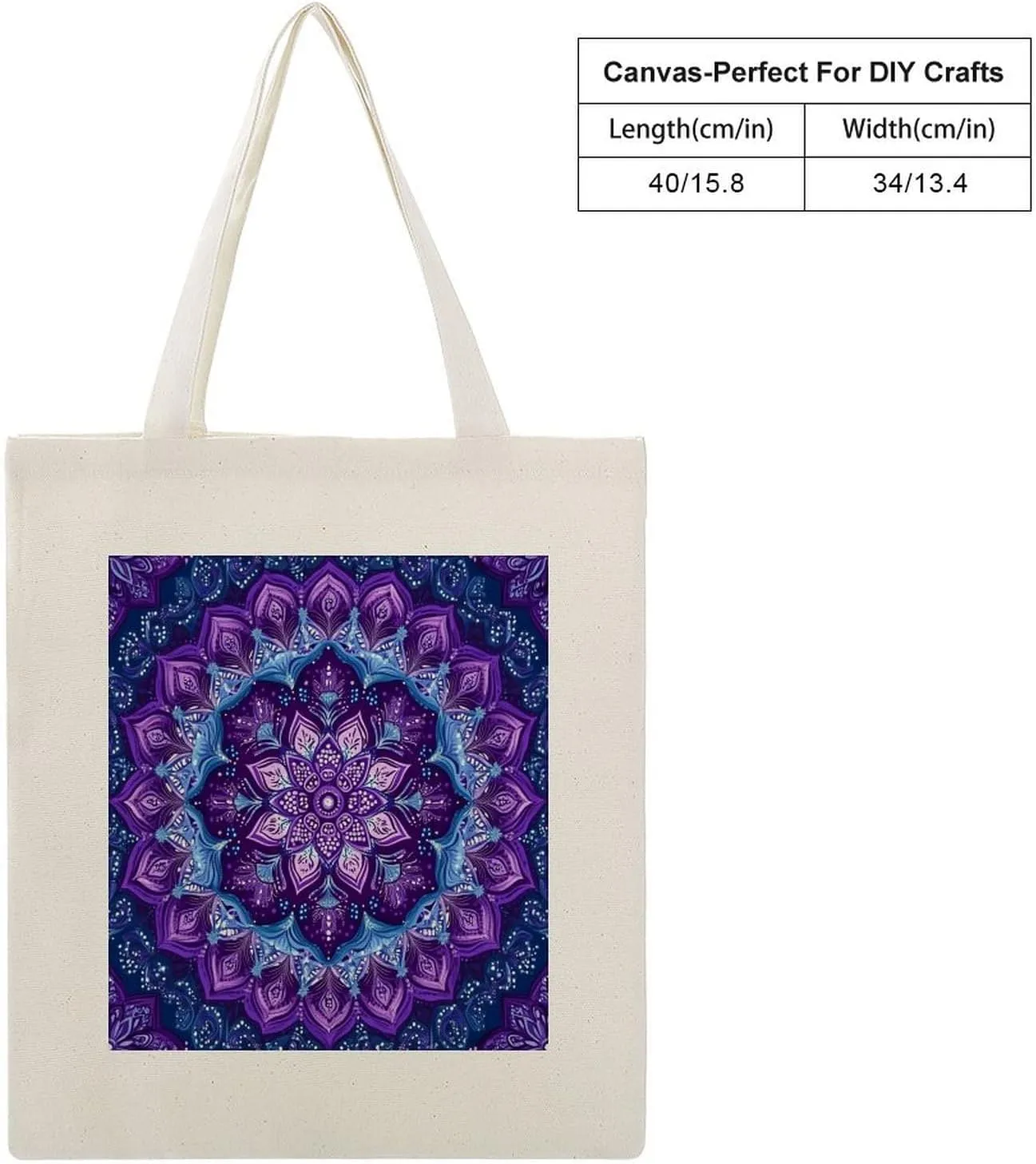 Tote Canvas Bag Purple And Blue Mandala Reusable Shoulder Tote Bag Abstract Flower for Shopping Gym