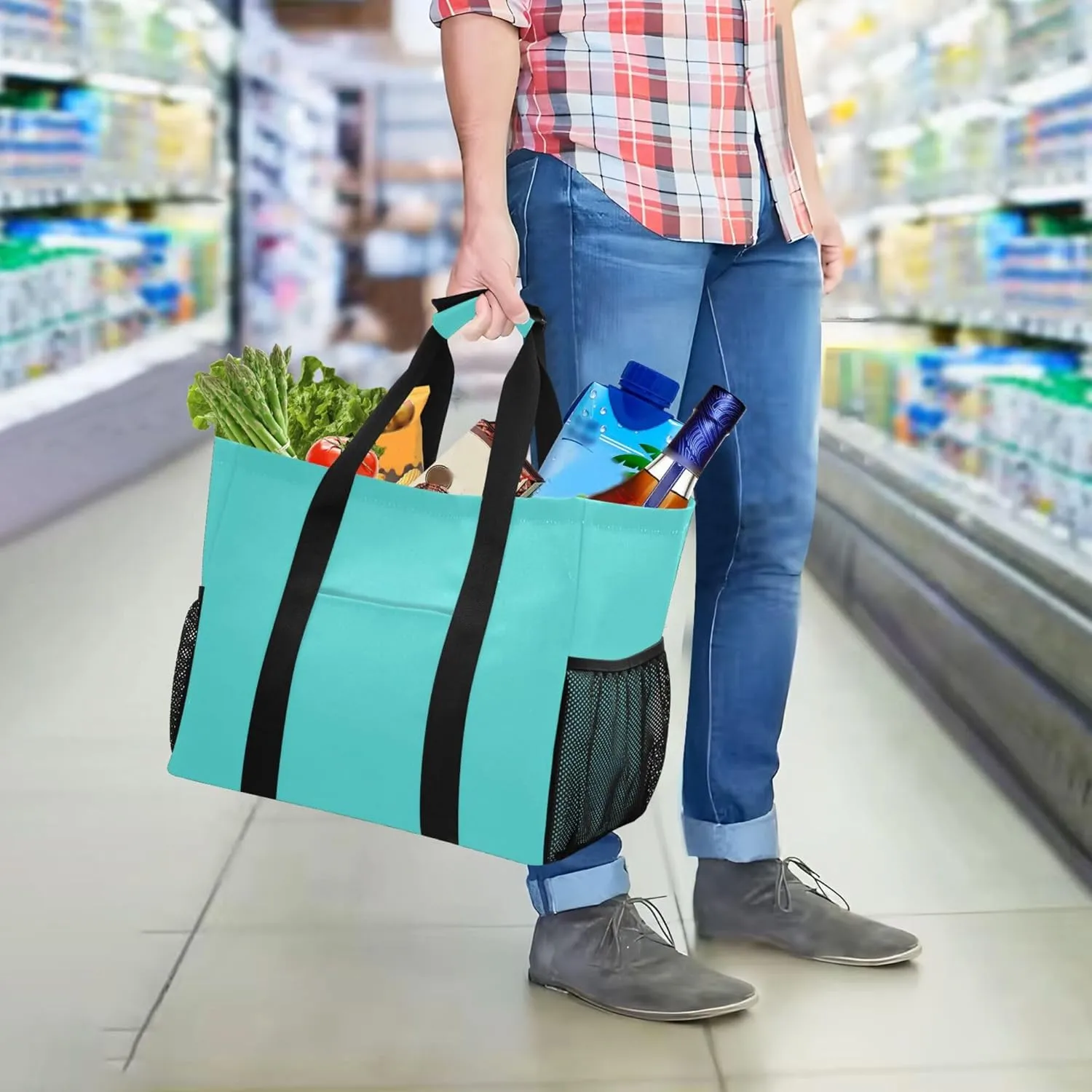 Tote Utility Bag Foldable Beach Bag With Compartments with Handles Carrier Bags