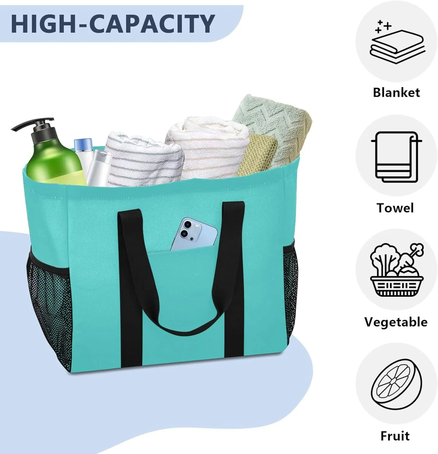 Tote Utility Bag Foldable Beach Bag With Compartments with Handles Carrier Bags