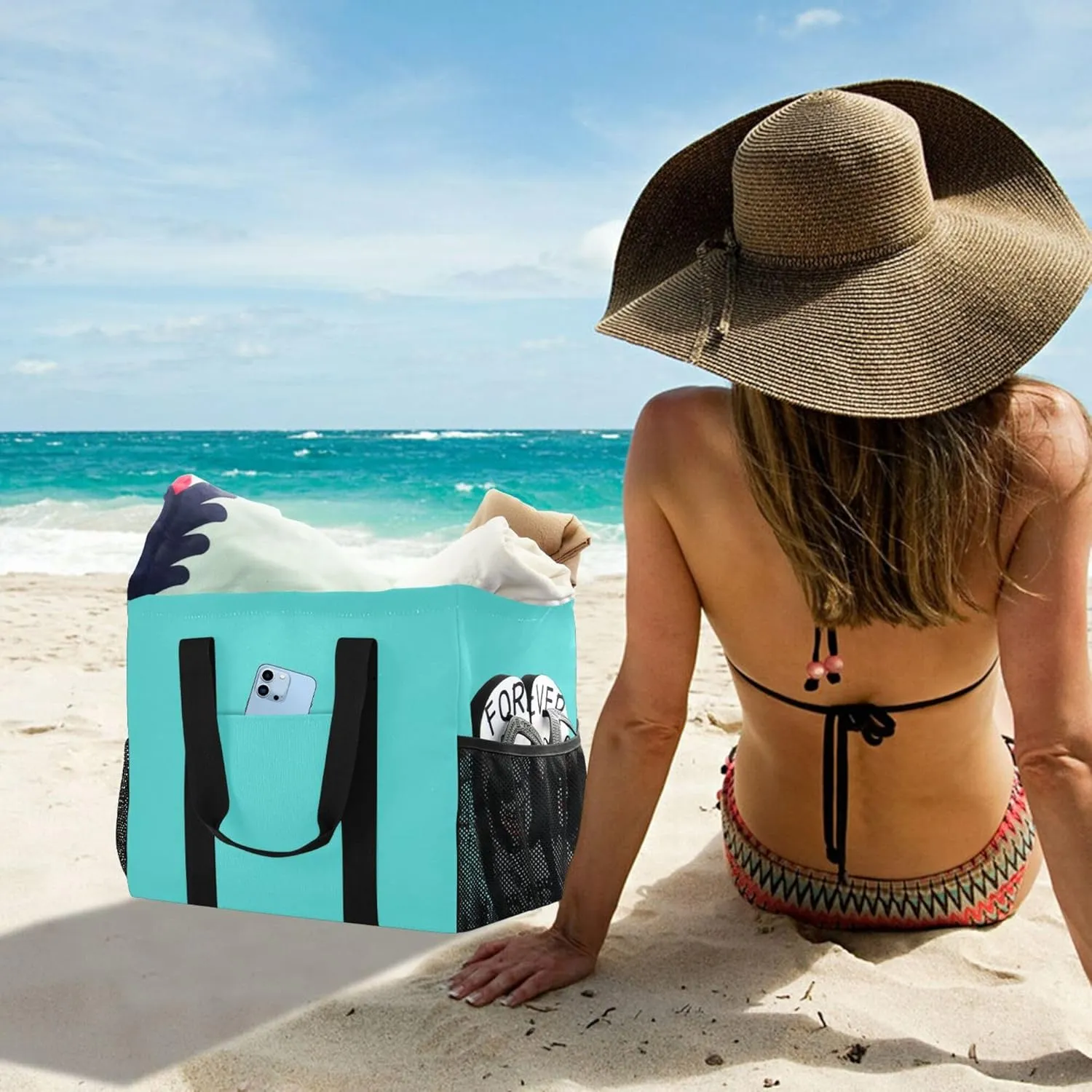 Tote Utility Bag Foldable Beach Bag With Compartments with Handles Carrier Bags
