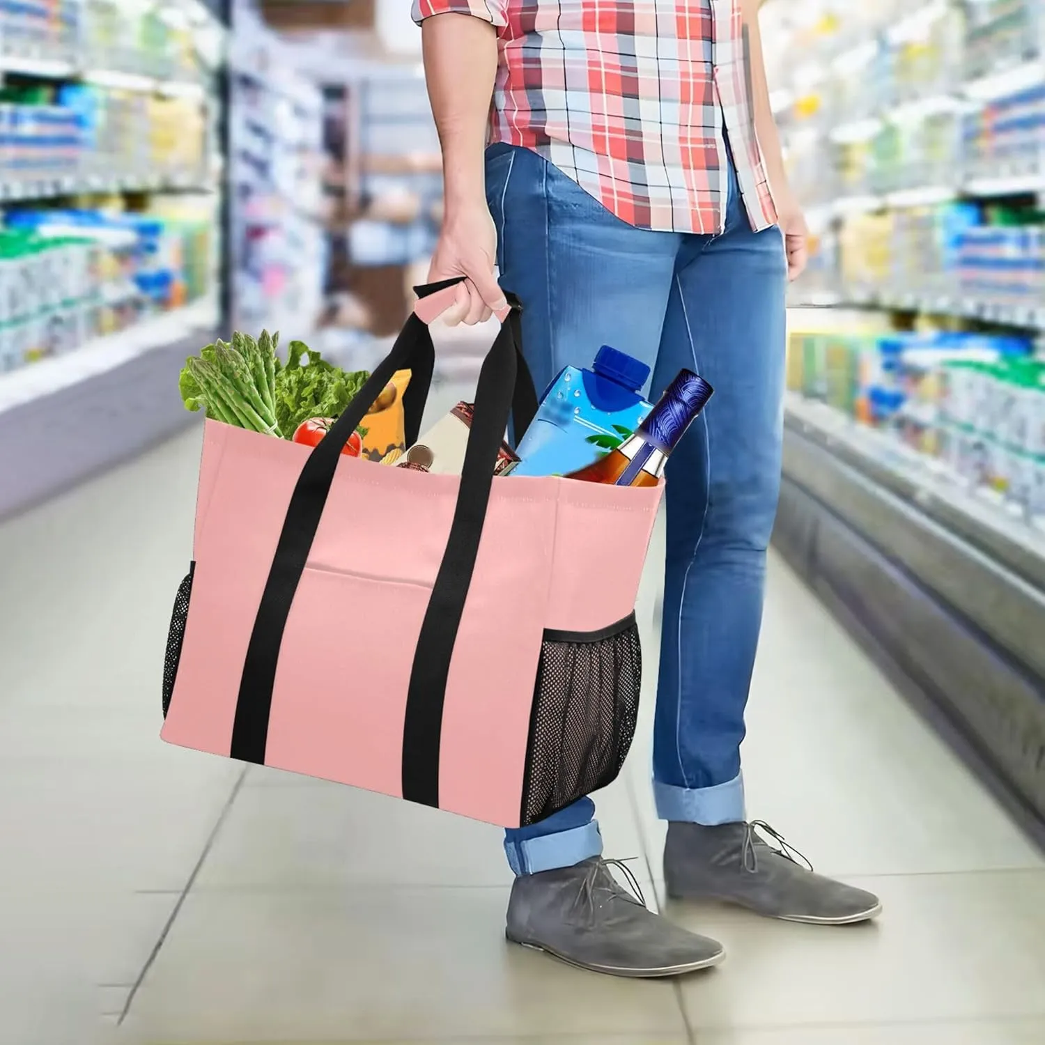 Tote Utility Bag Foldable Beach Bag With Compartments with Handles Carrier Bags