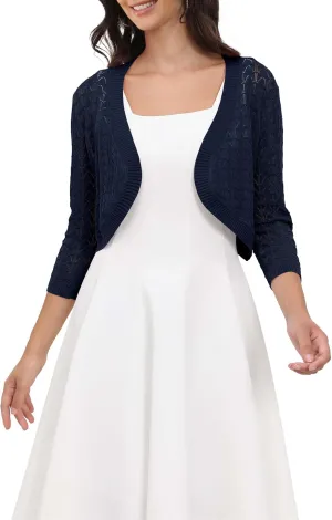 Tralilbee Women's 3/4 Sleeve Cropped Cardigan Knit Bolero Shrug Cardigan Sweater for Women S-XL
