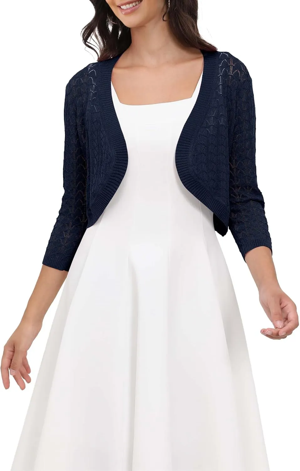 Tralilbee Women's 3/4 Sleeve Cropped Cardigan Knit Bolero Shrug Cardigan Sweater for Women S-XL