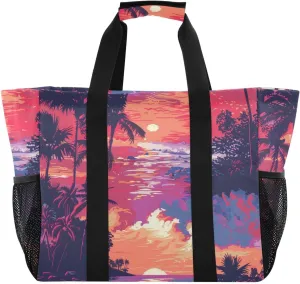 Tropical Hawaiian Beach Utility Bag For Trunk Foldable Beach Tote Bag Waterproof Reusable Grocery Bags Canvas Carrying Bags