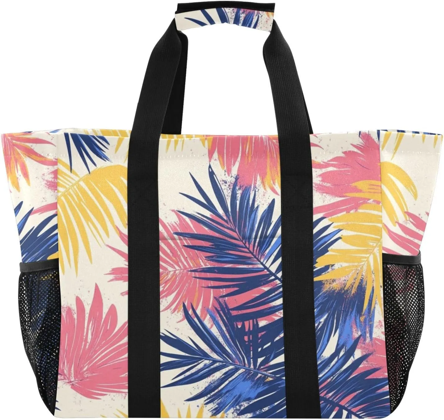 Tropical Leaves Colorful Utility Tote Bag For Women Collapsable Beach Tote Waterproof Grocery Bags Reusable with Handles Carrier Bags
