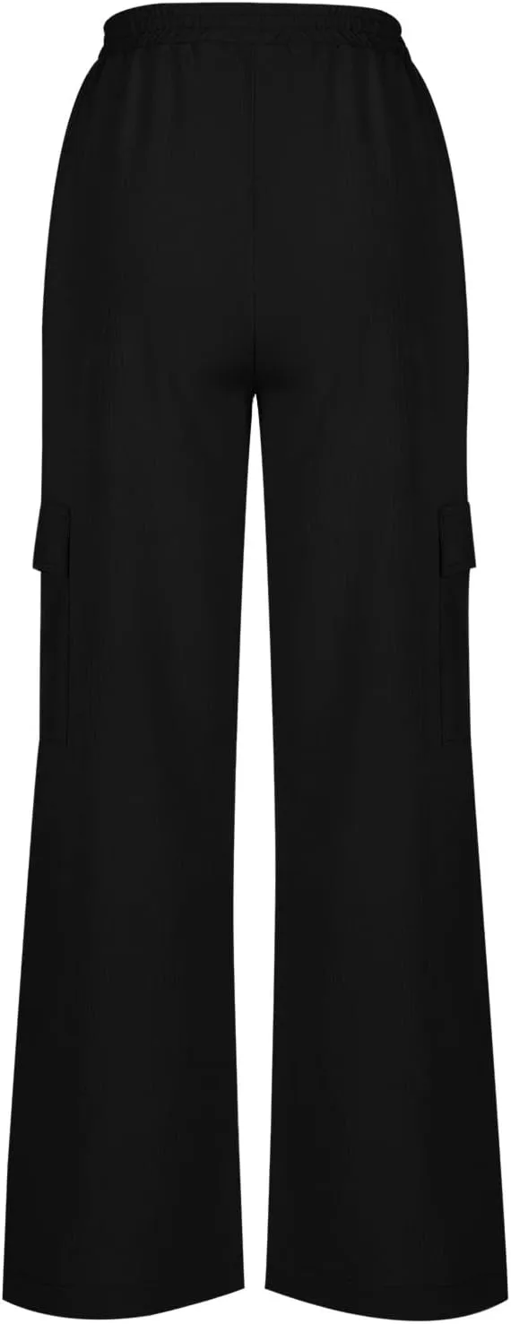 TUNUSKAT Womens Wide Leg Cargo Pants Summer Flowy Beach High Waist Trousers Lounge Loose Boho Vacation Slacks Travel Outfits