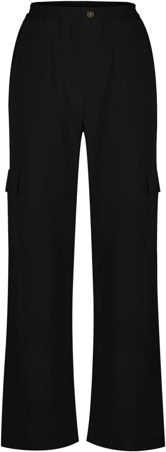 TUNUSKAT Womens Wide Leg Cargo Pants Summer Flowy Beach High Waist Trousers Lounge Loose Boho Vacation Slacks Travel Outfits