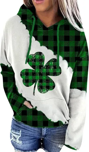 TYQQU Women St. Patrick's Day Casual Long Sleeve Hoodie Irish Shamrock Printed Loose Sweatshirt