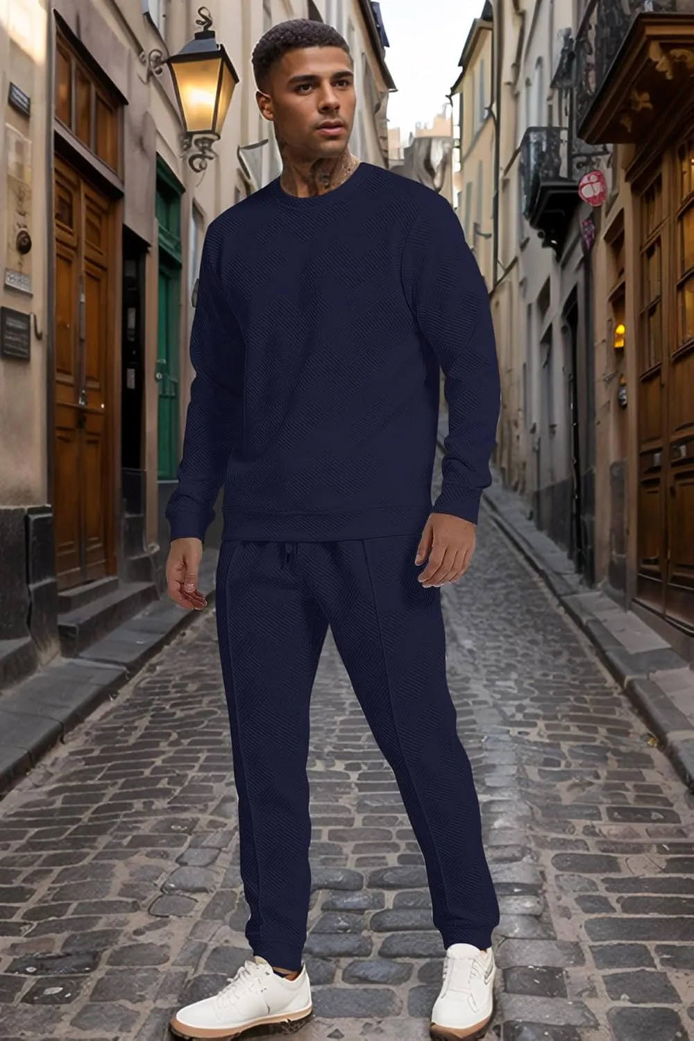 UOUA Men's 2 Piece Sweat Suits Set Long Sleeve Sweatshirt Jogging Sweatpants Tracksuits Outfits