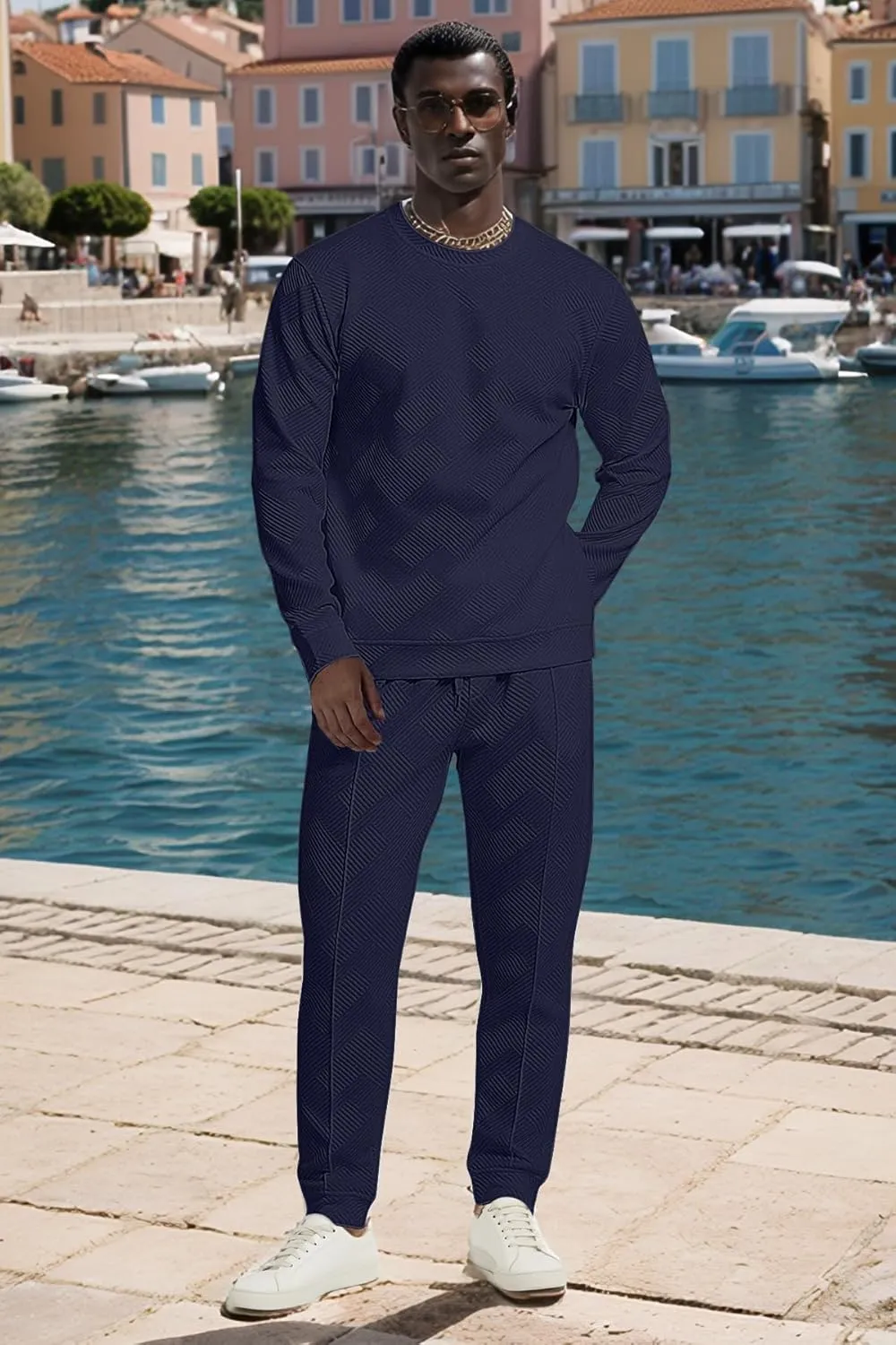 UOUA Men's 2 Piece Sweat Suits Set Long Sleeve Sweatshirt Jogging Sweatpants Tracksuits Outfits