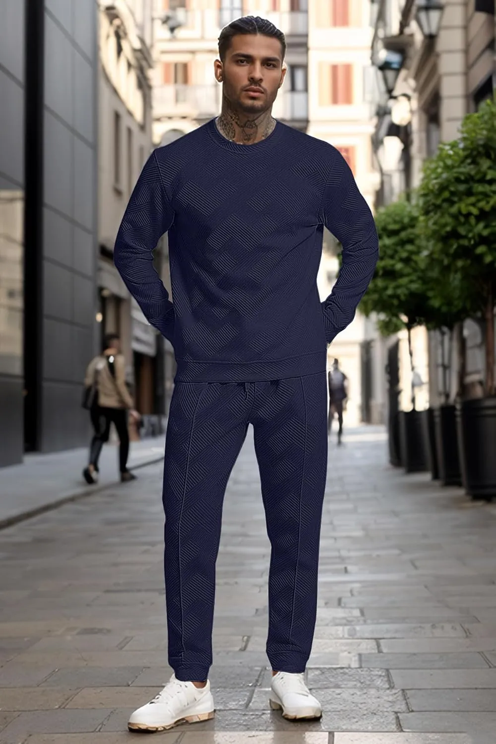 UOUA Men's 2 Piece Sweat Suits Set Long Sleeve Sweatshirt Jogging Sweatpants Tracksuits Outfits