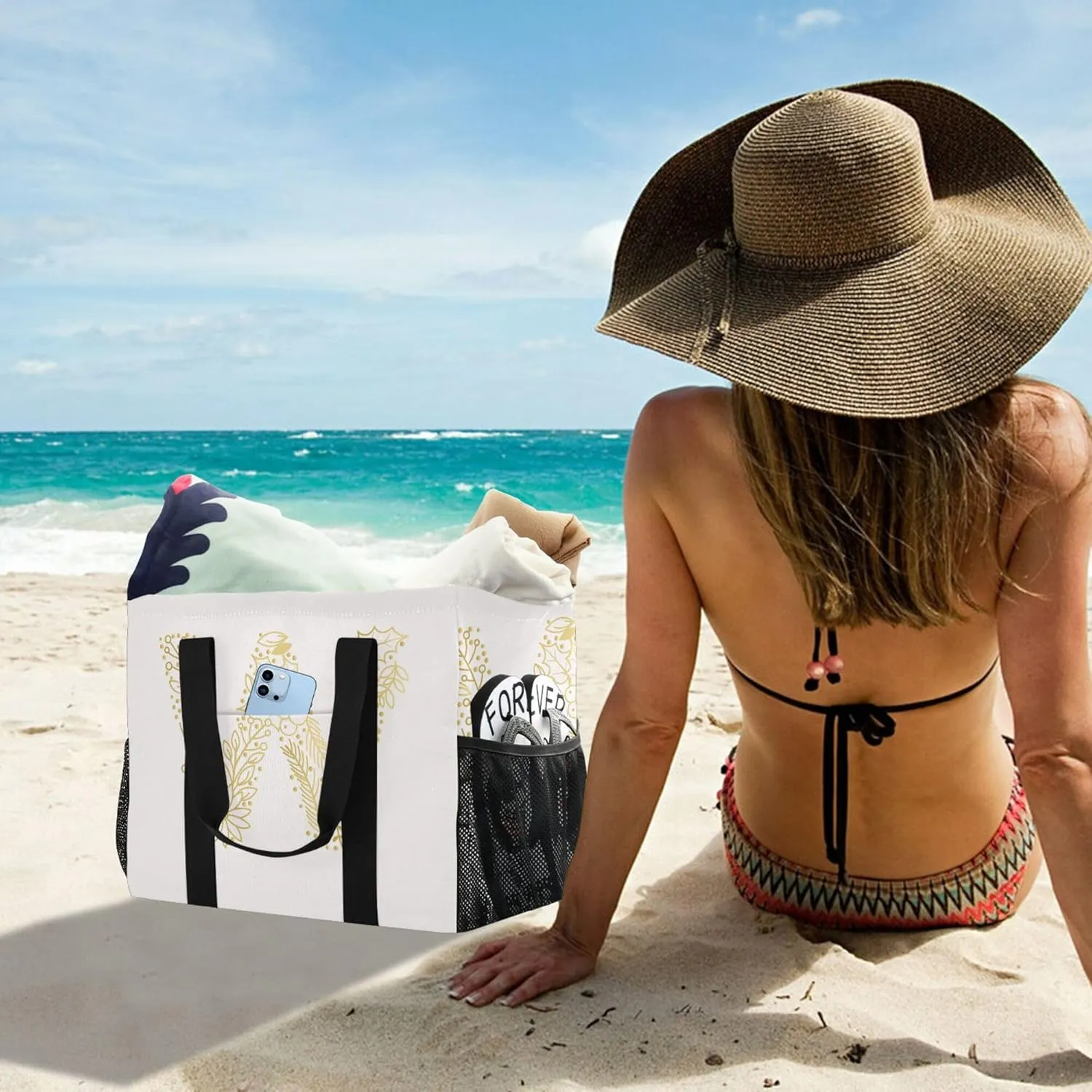 Utility Bag Collapsable Beach Tote With Compartments with Handles Carrying Bag