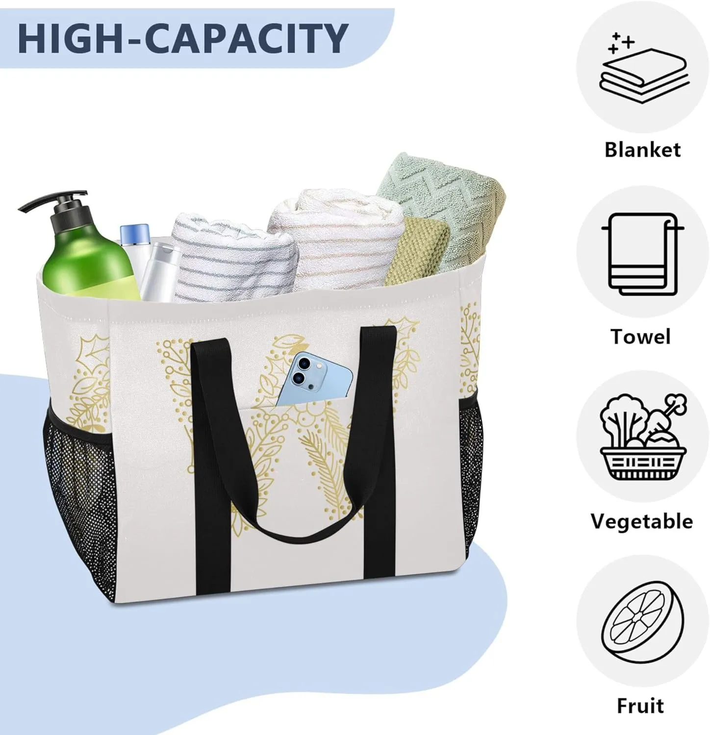 Utility Bag Collapsable Beach Tote With Compartments with Handles Carrying Bag