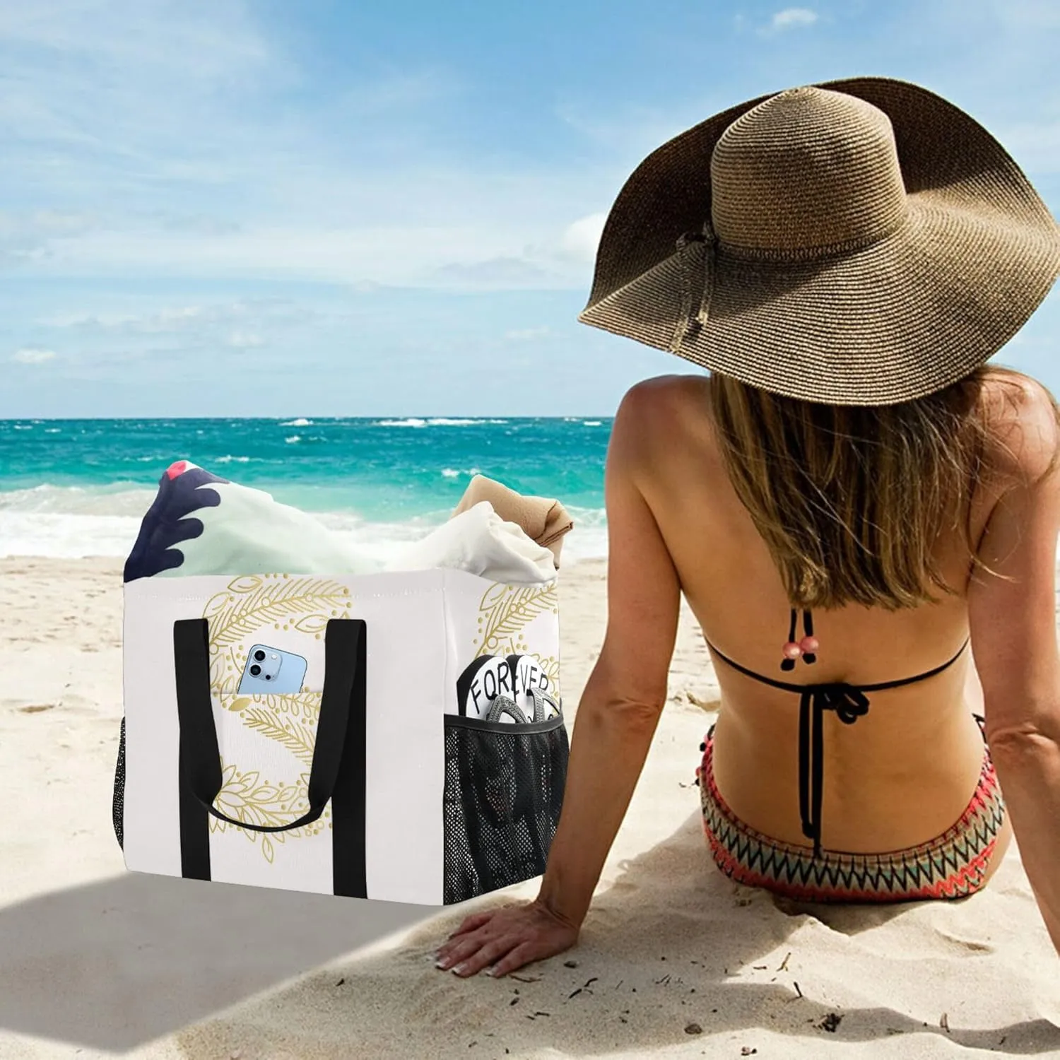 Utility Bag Collapsable Beach Tote With Compartments with Handles Carrying Bag