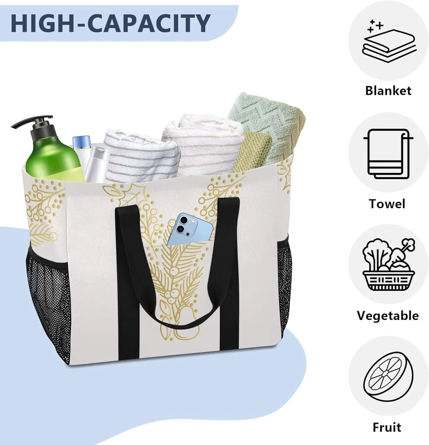 Utility Bag Collapsable Beach Tote With Compartments with Handles Carrying Bag