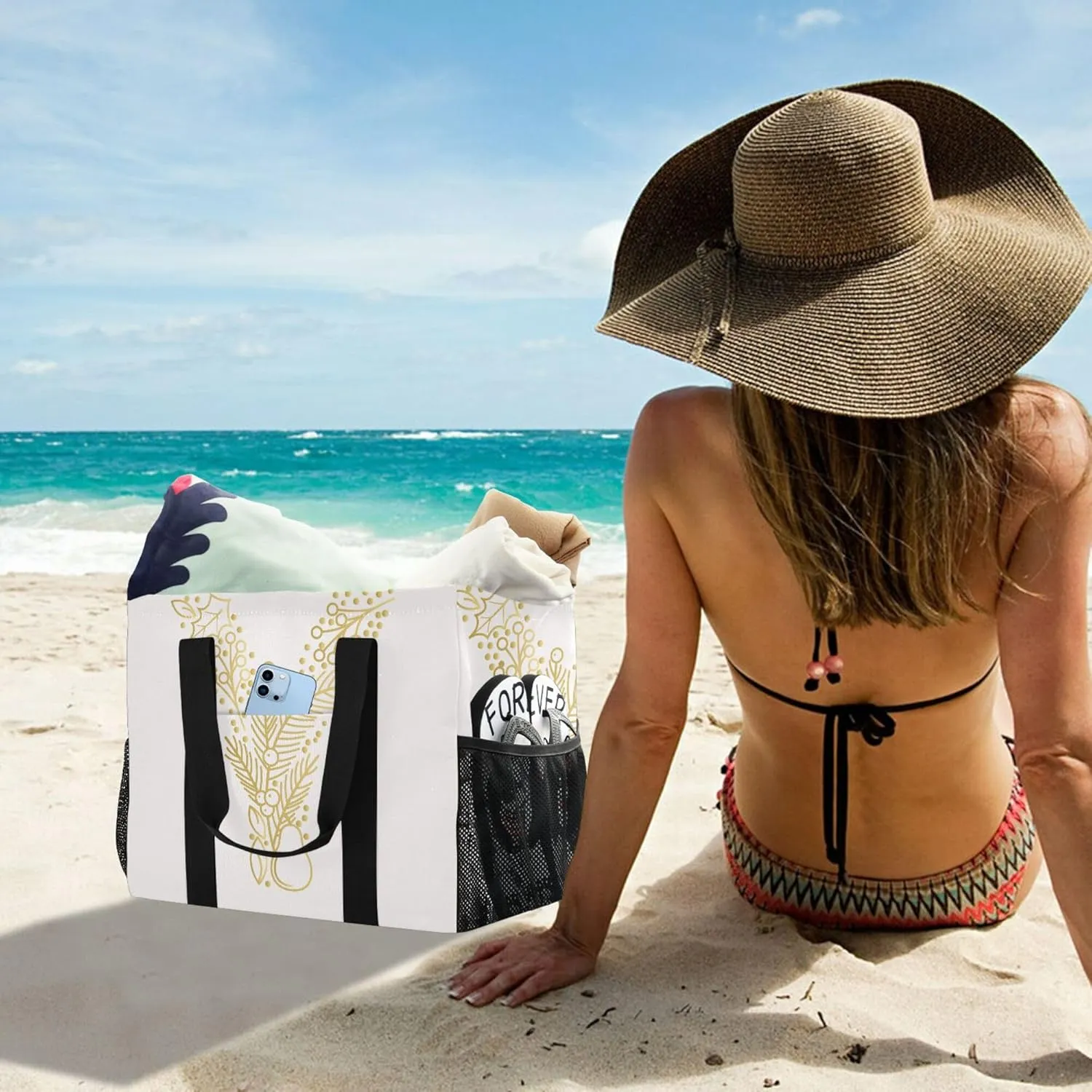 Utility Bag Collapsable Beach Tote With Compartments with Handles Carrying Bag