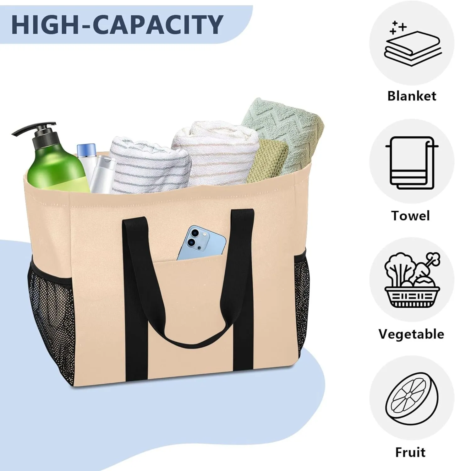 Utility Bag Foldable Beach Bag Waterproof with Handles Car Tote
