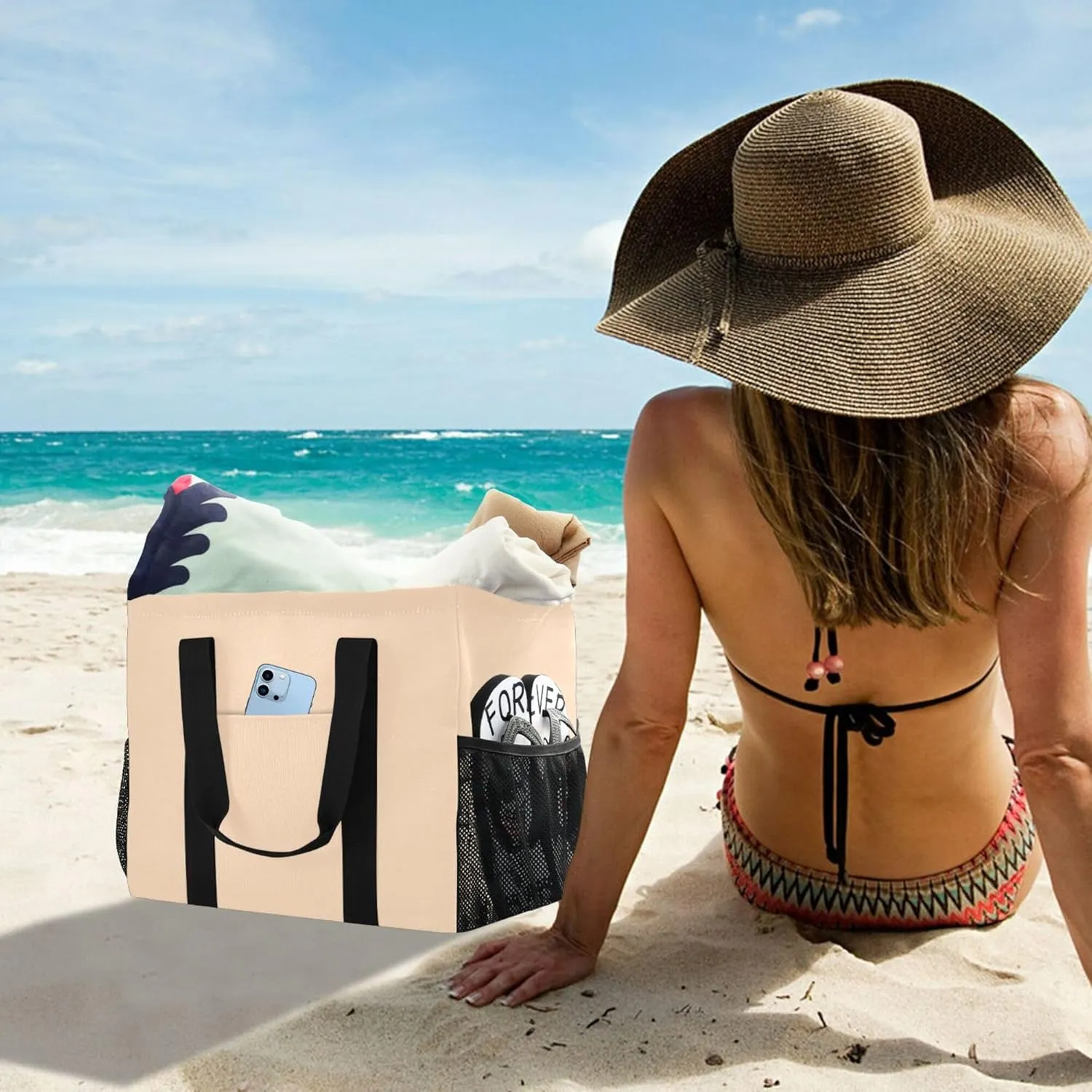 Utility Bag Foldable Beach Bag Waterproof with Handles Car Tote