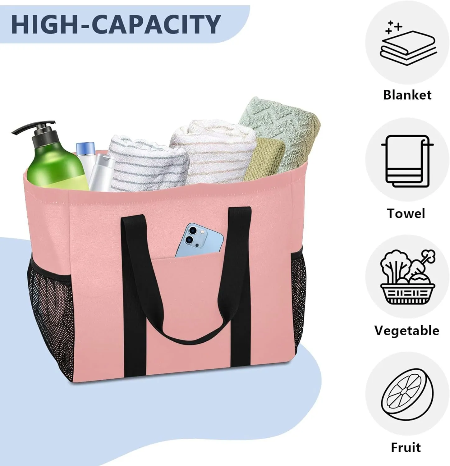 Utility Tote Bag Collapsable Beach Bag Waterproof Canvas Carrying Bag