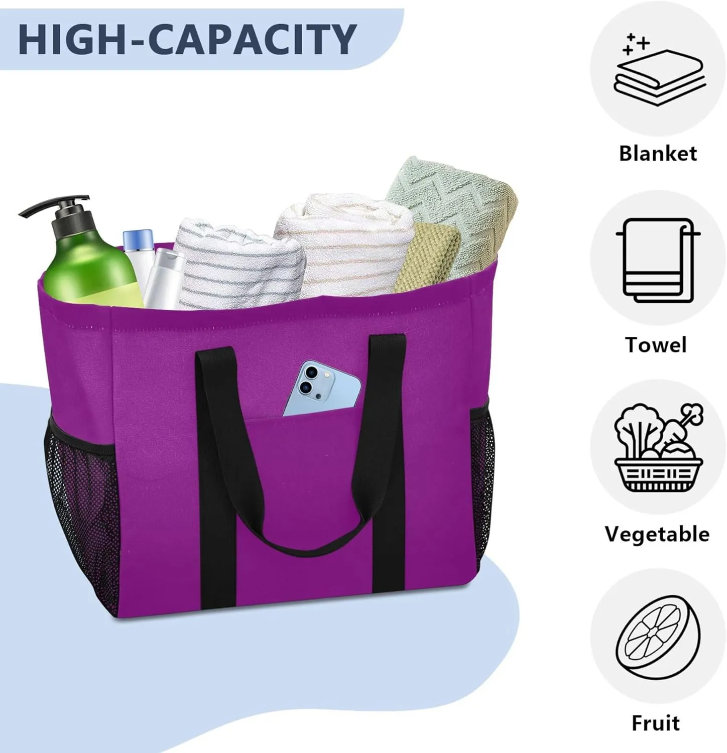 Utility Tote Bag Collapsable Beach Bag Waterproof Canvas Carrying Bag