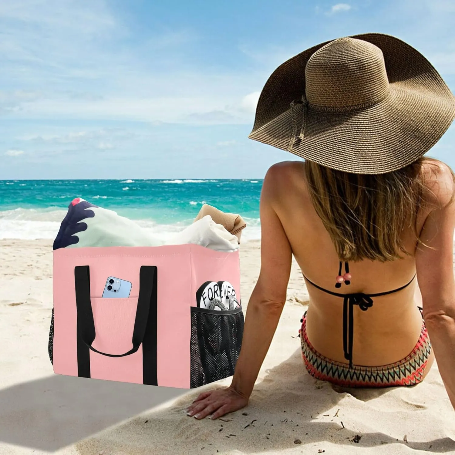 Utility Tote Bag Collapsable Beach Bag Waterproof Canvas Carrying Bag