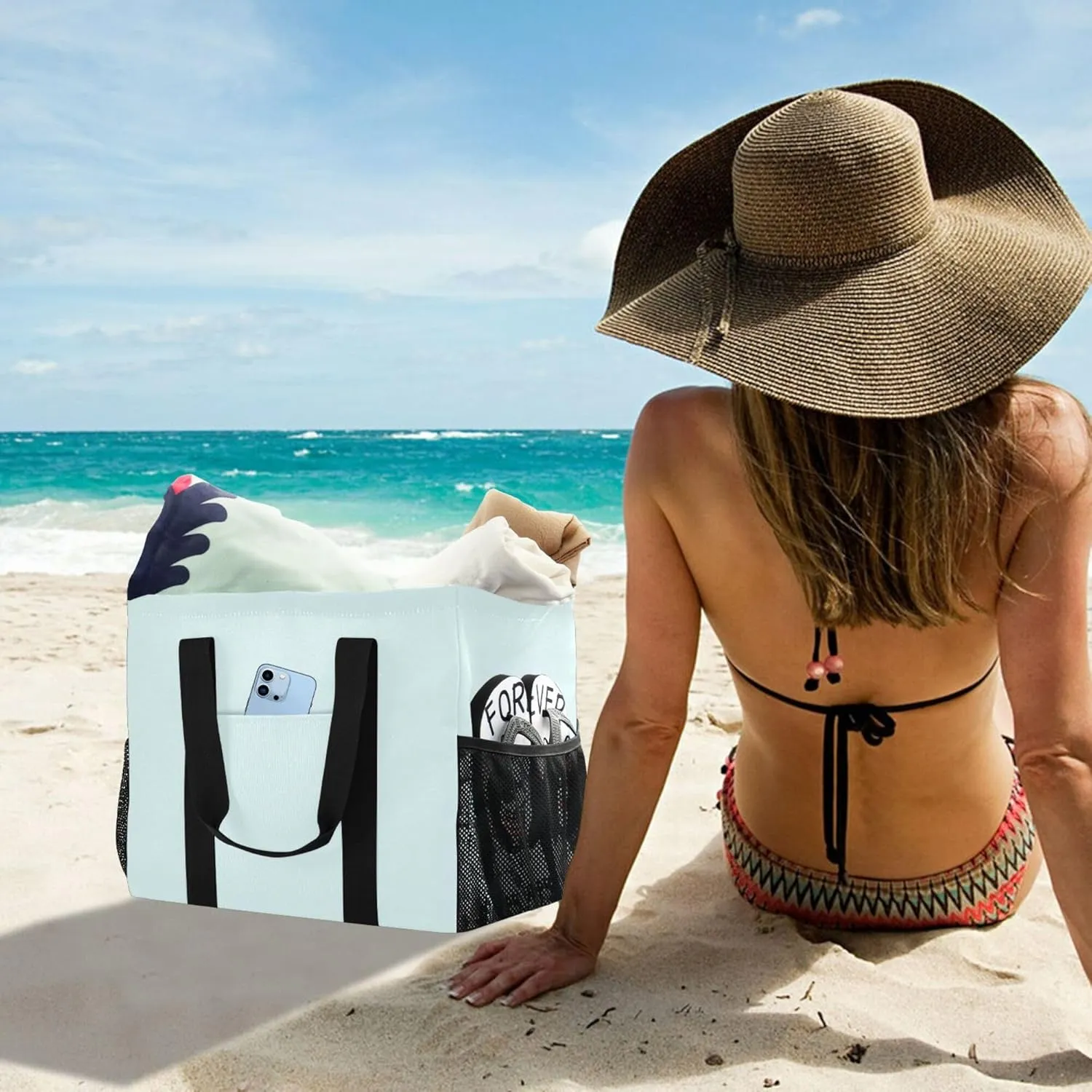 Utility Tote Bag Collapsable Beach Bag Waterproof Canvas Carrying Bag