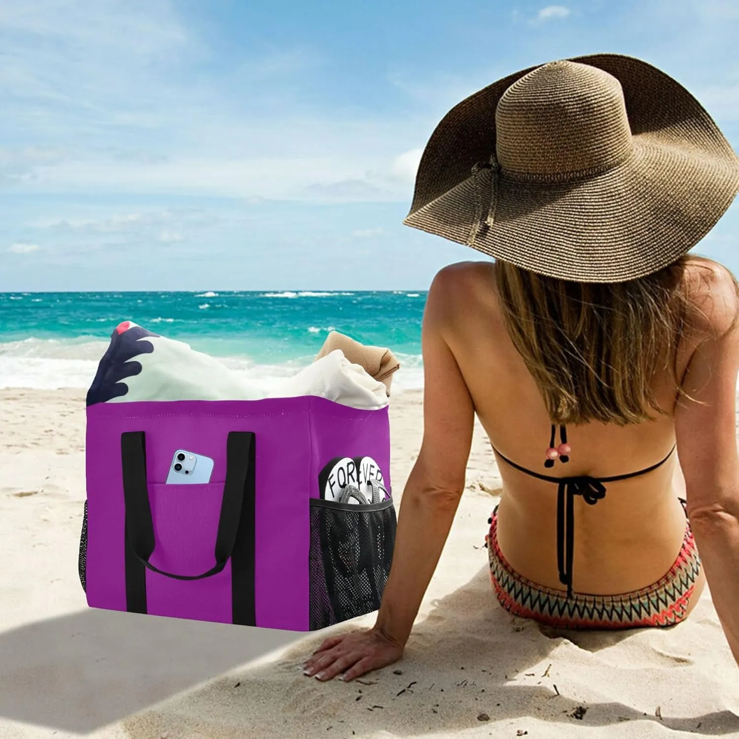 Utility Tote Bag Collapsable Beach Bag Waterproof Canvas Carrying Bag