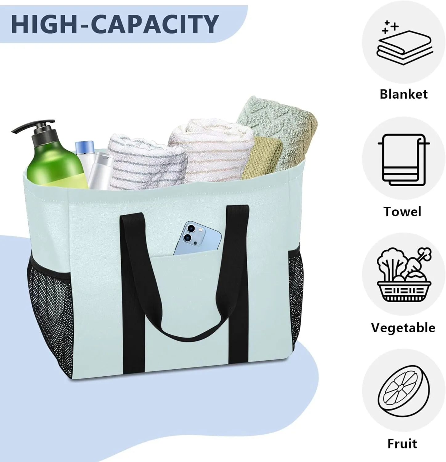 Utility Tote Bag Collapsable Beach Bag Waterproof Canvas Carrying Bag