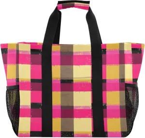 Utility Tote Bag Foldable Beach Bags Water Resistant with Handles Canvas Laundry Bag Buffalo Plaid Check Hot Pink Gold Jellyfishs