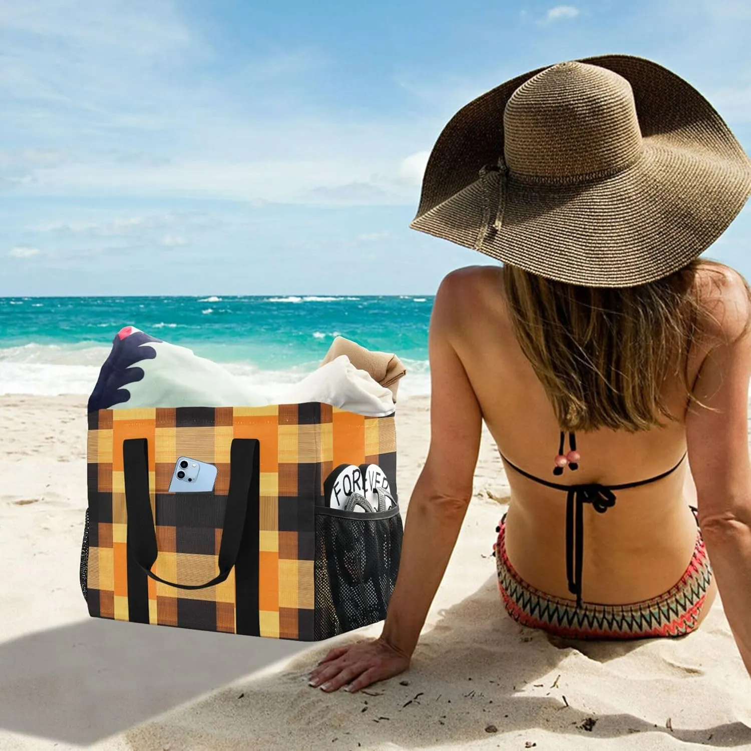 Utility Tote Bag For Women Collapsable Beach Bag With Compartments with Handles Laundry Tote Bag