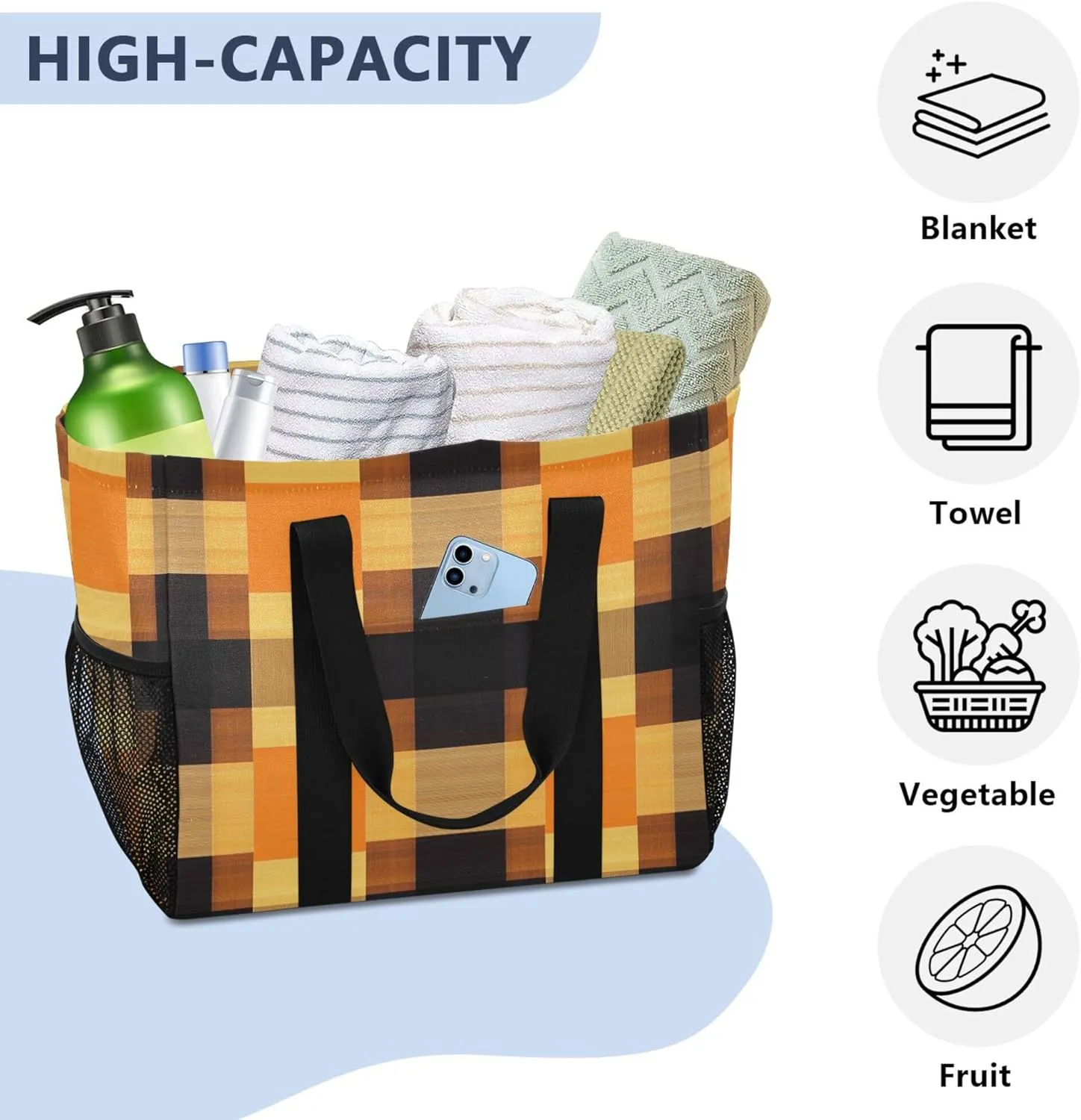 Utility Tote Bag For Women Collapsable Beach Bag With Compartments with Handles Laundry Tote Bag