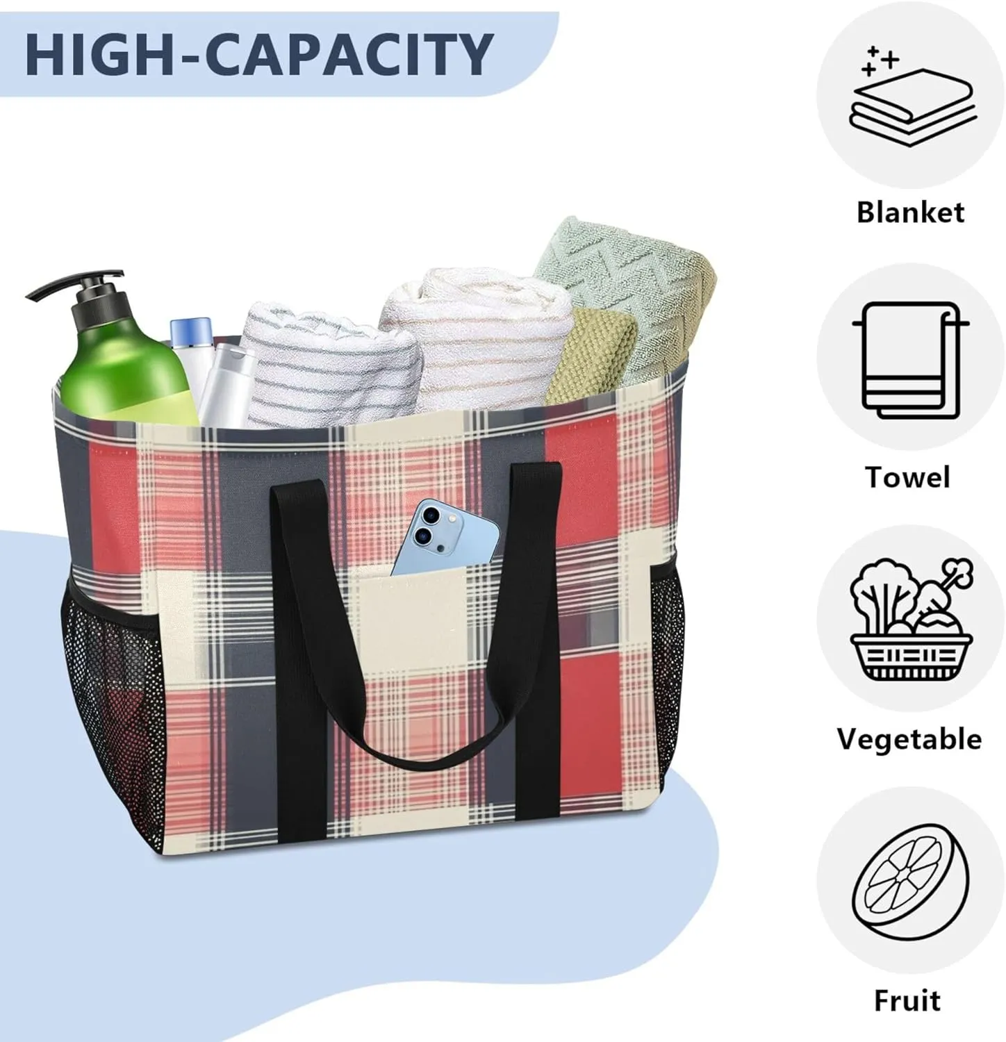 Utility Tote Bag For Women Foldable Beach Tote Bag With Compartments Canvas Carrying Tote