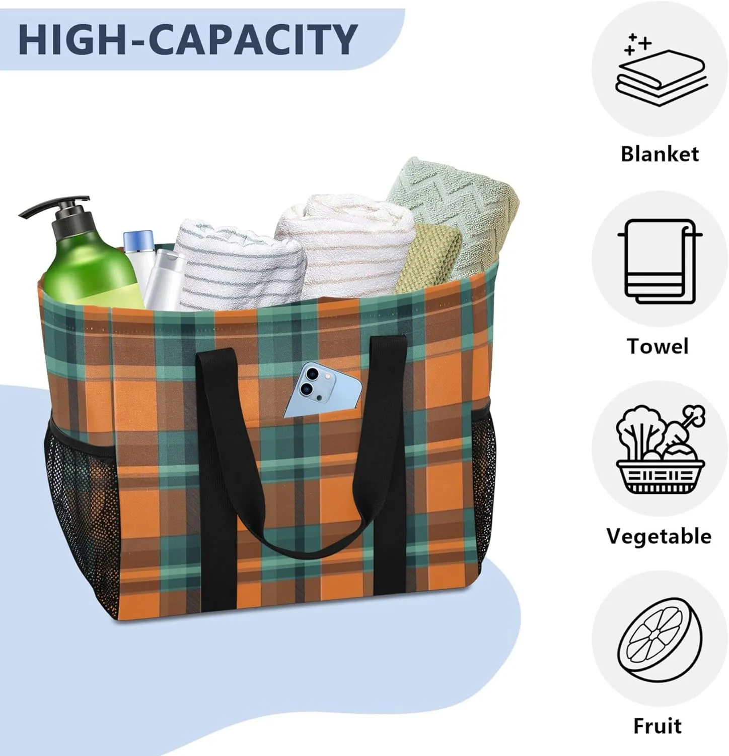 Utility Tote Bag For Women Foldable Beach Tote Bag With Compartments Canvas Carrying Tote