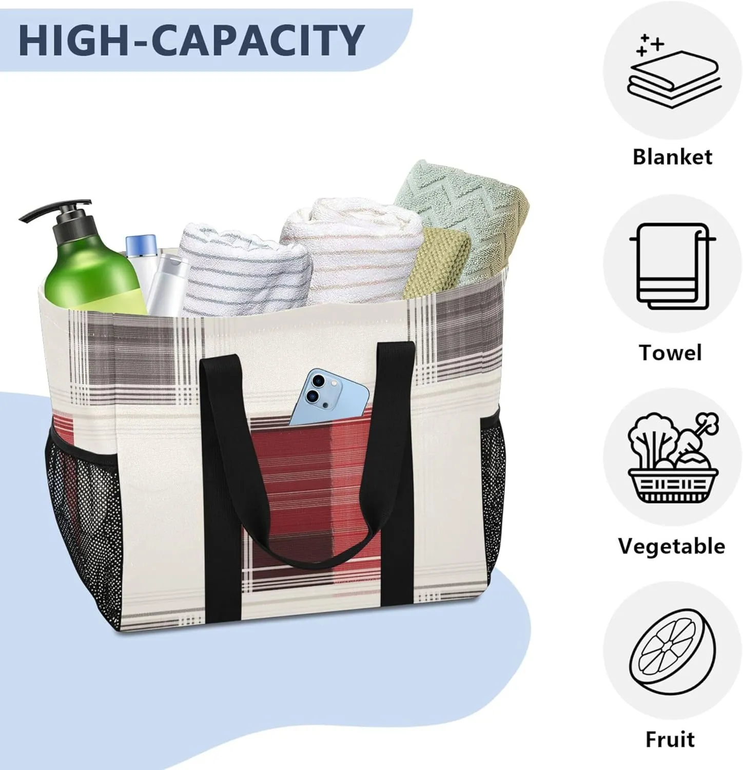 Utility Tote Bag For Women Foldable Beach Tote Bag With Compartments Canvas Carrying Tote