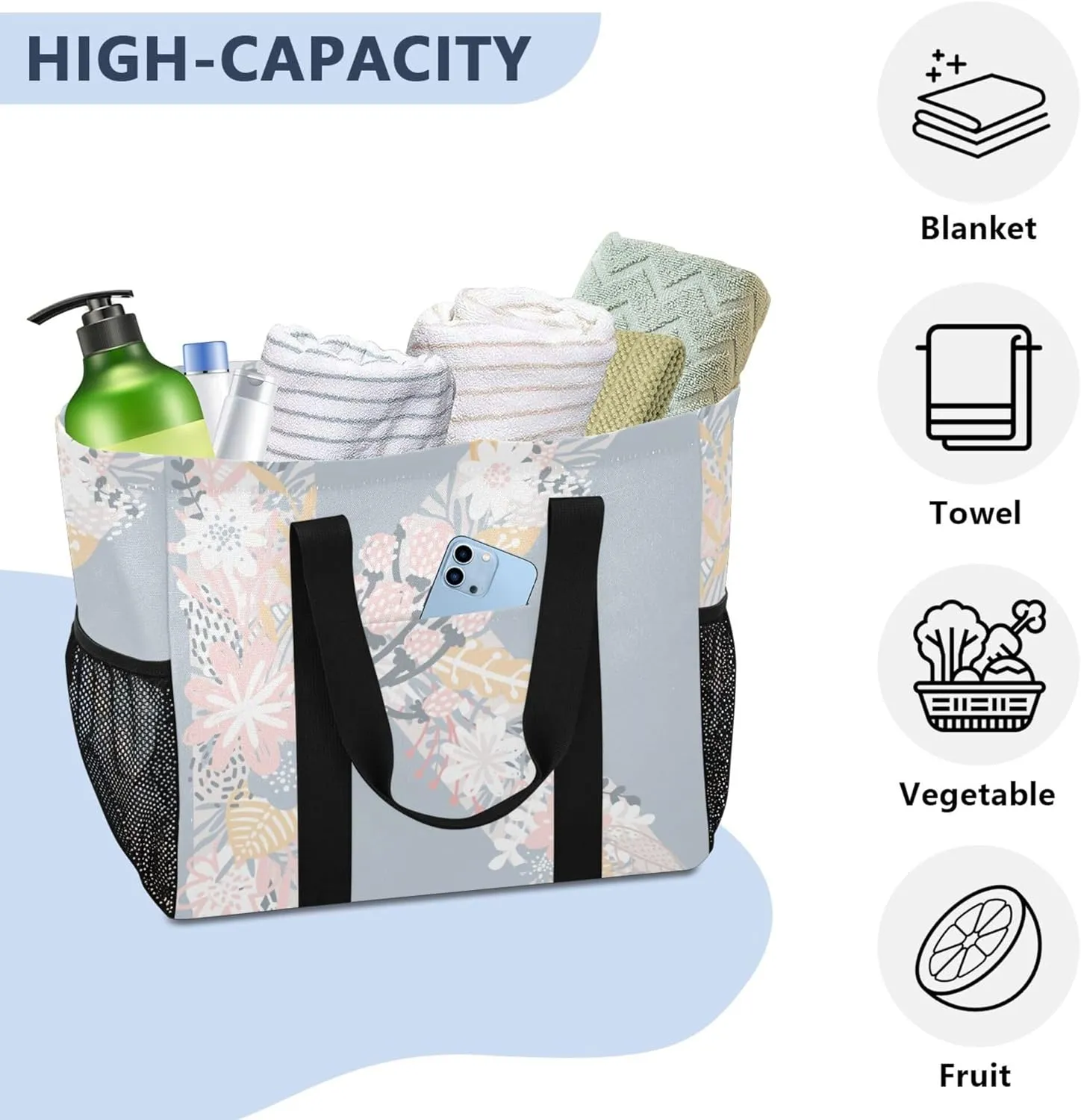 Utility Tote Foldable Beach Tote Bag Waterproof with Handles Canvas Laundry Bag