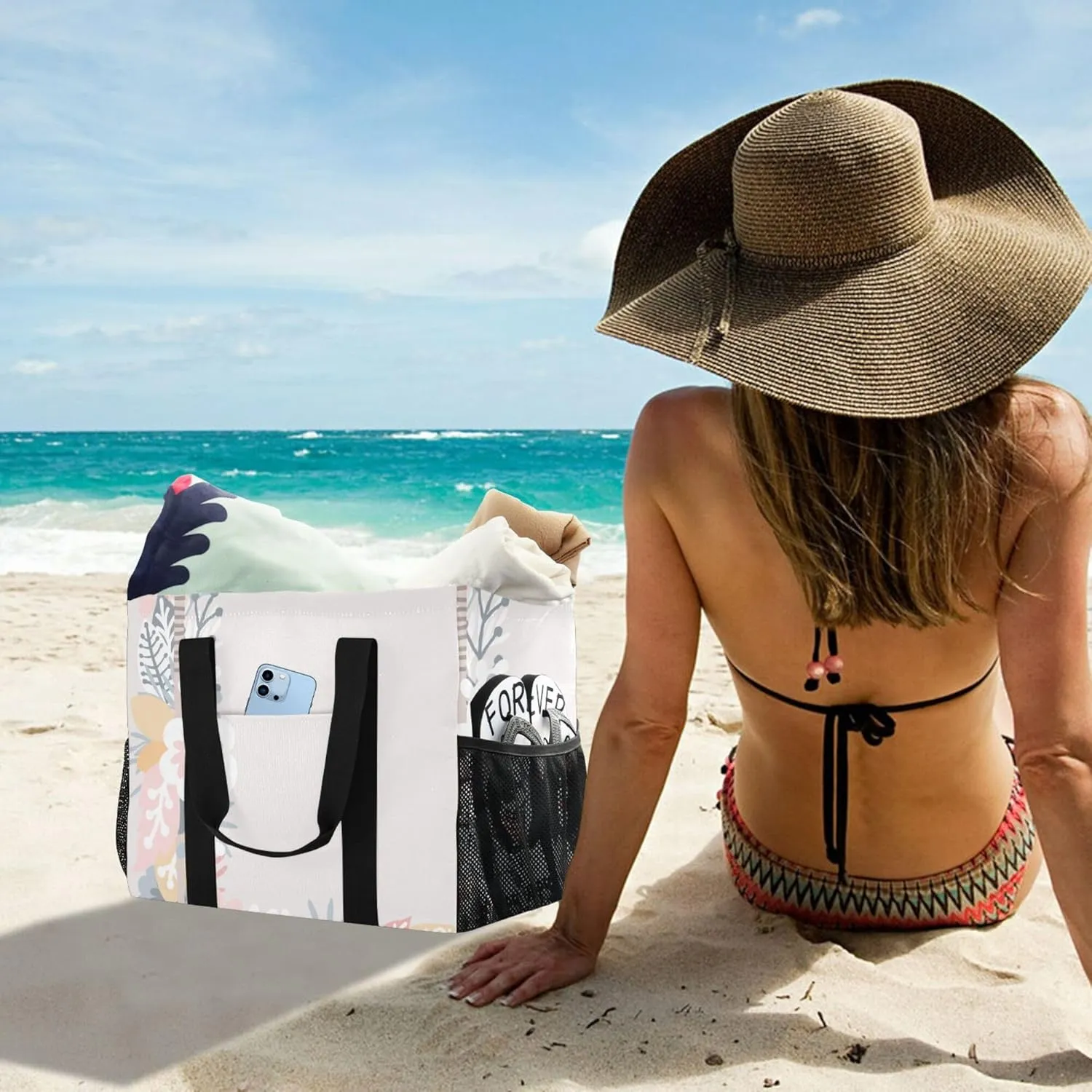 Utility Tote Foldable Beach Tote Bag Waterproof with Handles Canvas Laundry Bag