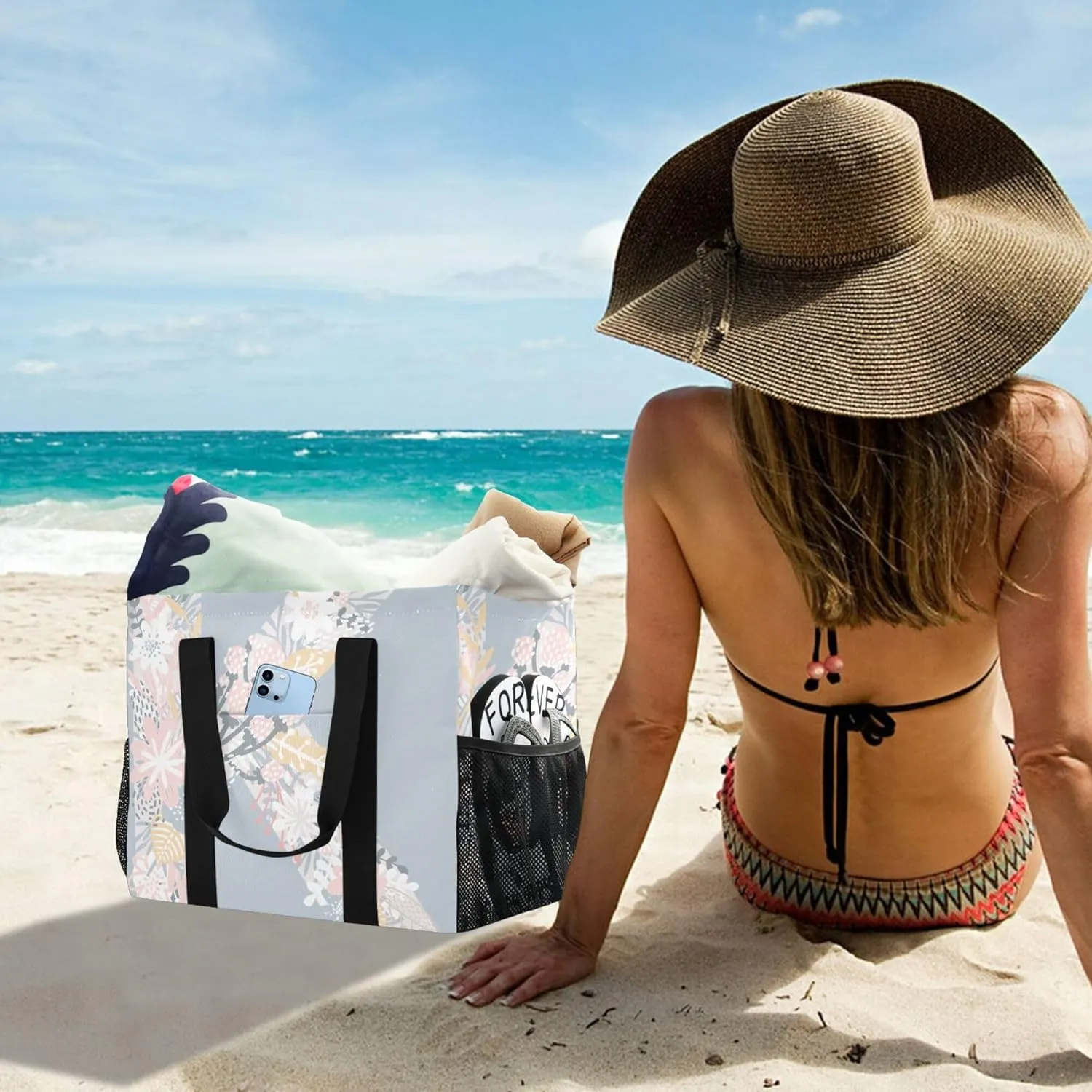 Utility Tote Foldable Beach Tote Bag Waterproof with Handles Canvas Laundry Bag