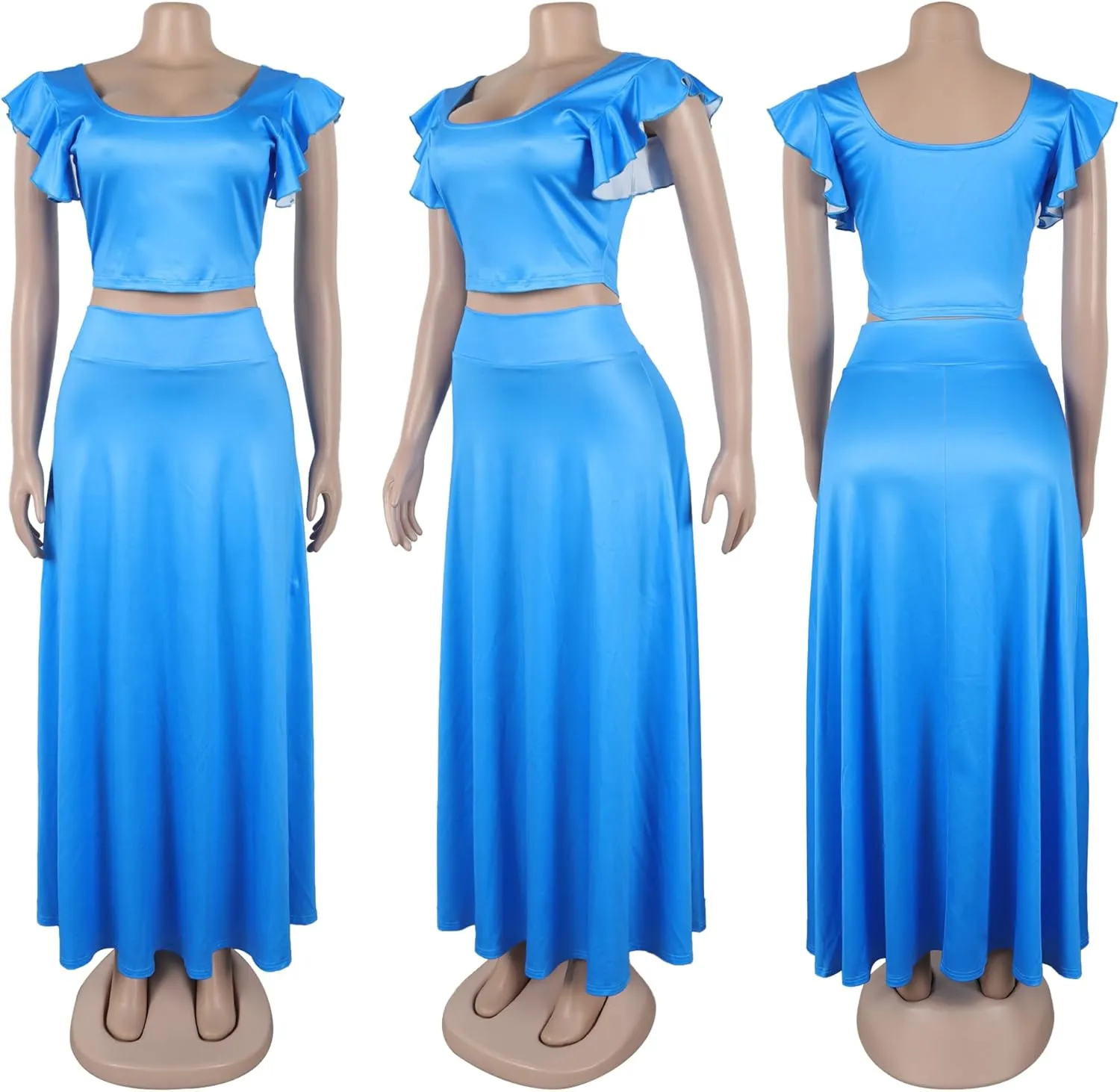 Vakkest Womens Summer Sexy 2 Pieces Outfits Ruffle Floral Tank Top Wrap Boho Tropical Long Skirt Set Clubwear Dresses