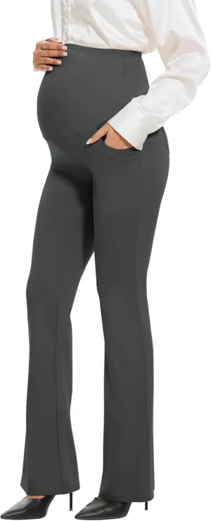 VIMPEP Womens Boot Cut Leg Maternity Yoga Pants High Waist Over The Belly Pregnancy Dress Pants Petite/Regular Pockets 3102