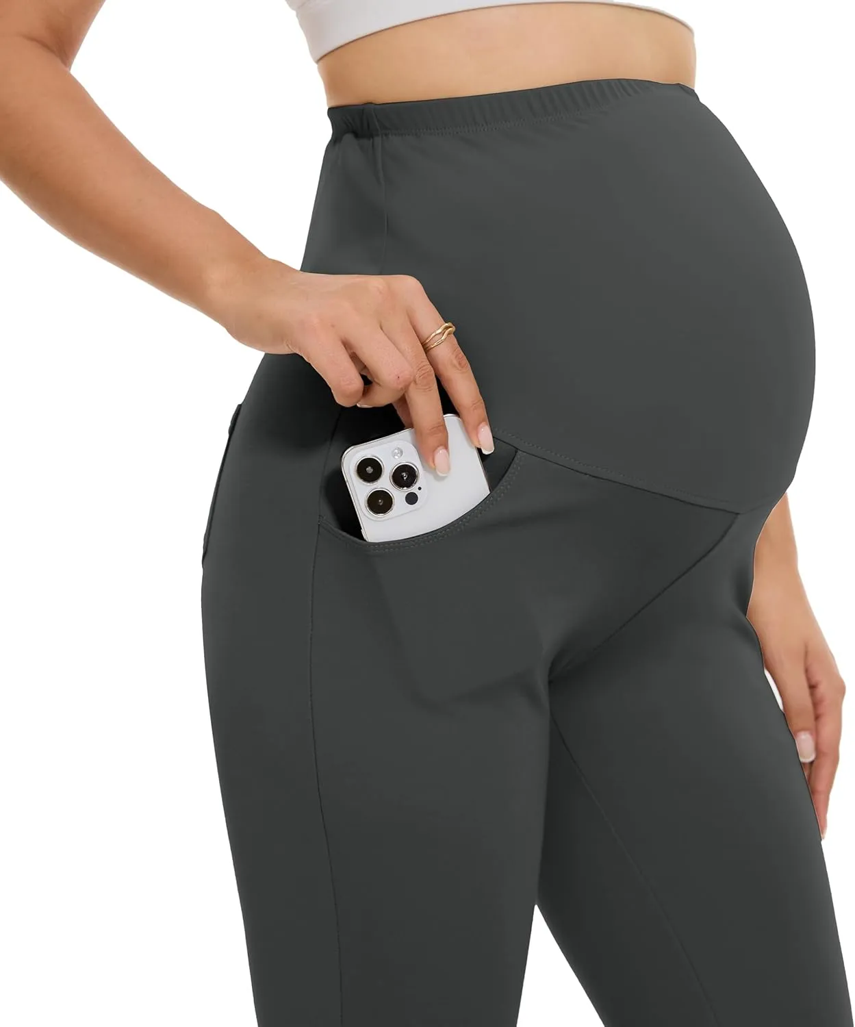 VIMPEP Womens Boot Cut Leg Maternity Yoga Pants High Waist Over The Belly Pregnancy Dress Pants Petite/Regular Pockets 3102