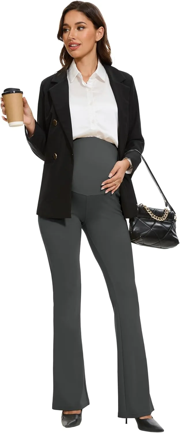 VIMPEP Womens Boot Cut Leg Maternity Yoga Pants High Waist Over The Belly Pregnancy Dress Pants Petite/Regular Pockets 3102