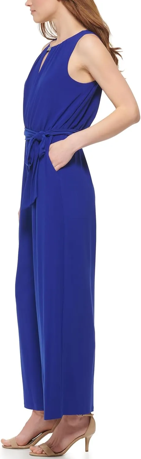 Vince Camuto Womens Sleeveless Keyhole Tie Waist Jumpsuit
