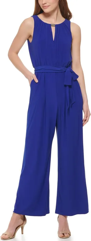 Vince Camuto Womens Sleeveless Keyhole Tie Waist Jumpsuit