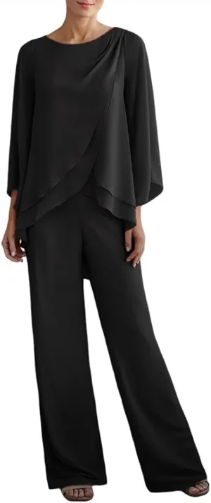 VK Selec Chiffon Mother of The Bride Pant Suits for Wedding 2 Pieces Pants Suits for Women Dressy Wedding