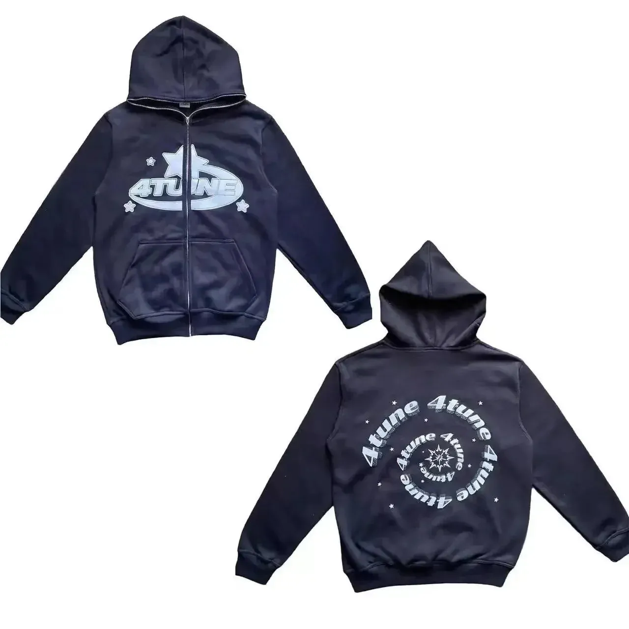 Vvsha Christmas outfit Star Letter Print Hoodie Men Retro Zip Up Long Sleeve Loose Jacket Coats Harajuku Casual Gothic Hooded Sweatshirt Y2K Streetwear