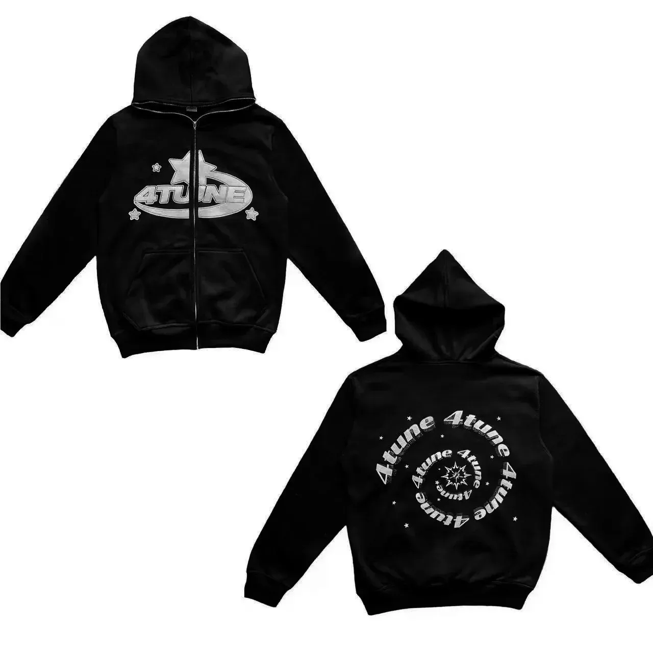 Vvsha Christmas outfit Star Letter Print Hoodie Men Retro Zip Up Long Sleeve Loose Jacket Coats Harajuku Casual Gothic Hooded Sweatshirt Y2K Streetwear