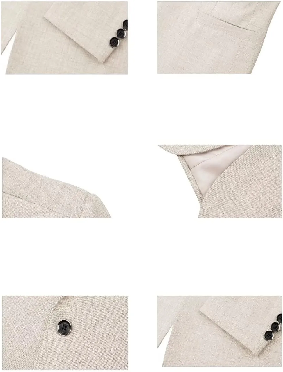 Wangyue Men's 2-Piece Linen Suit Casual Slim Fit Vintage Suits Groomsmen Tuxedos Wedding Summer Beach Blazer Pants Set